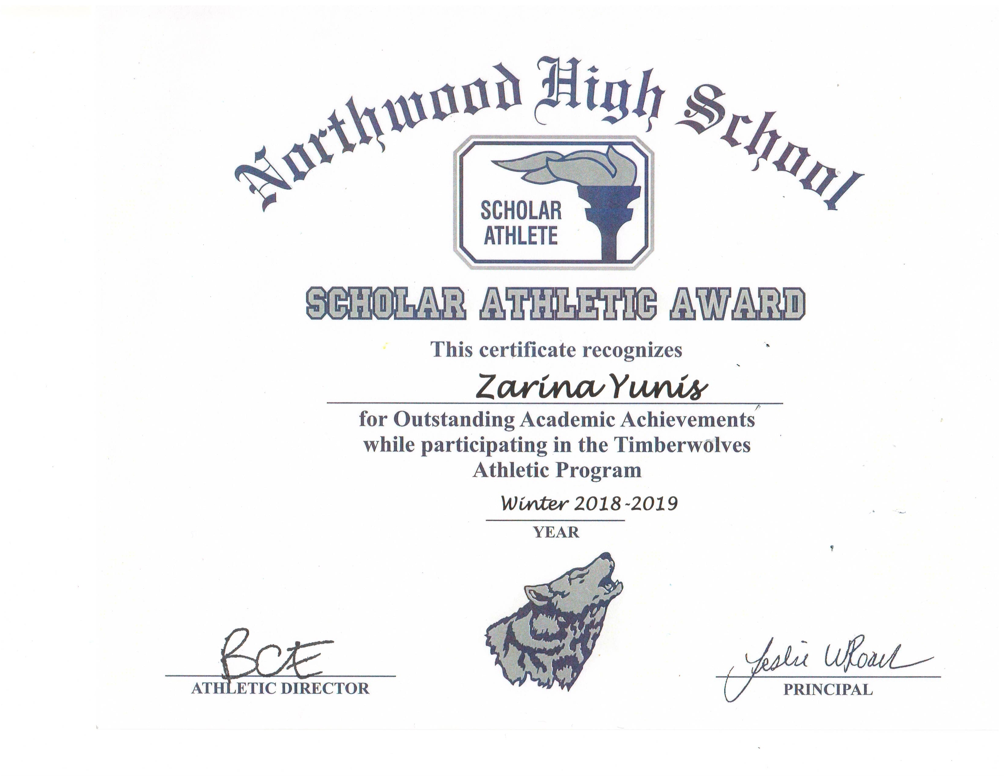Scholar Athlete Zarina 2019