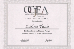 Zarina OCJE Novice News Award